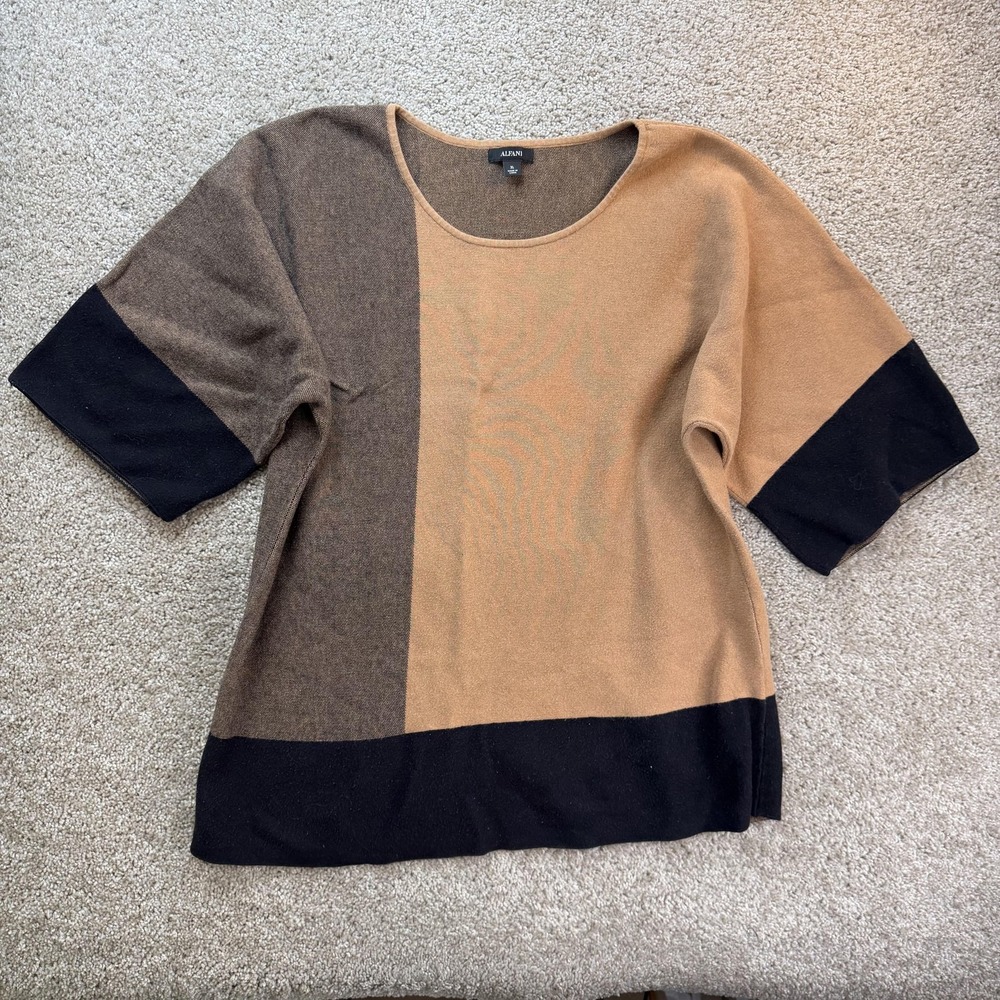 Alfani Sweater Womens XL Brown Colorblock Scoop Neck Dolman Tight-Knit Pullover
